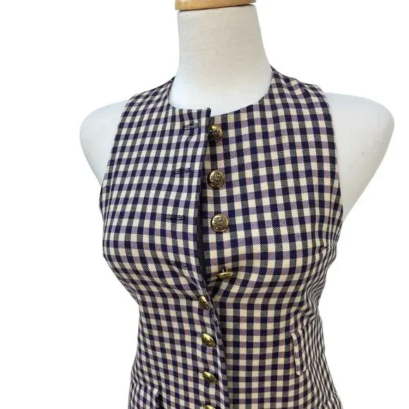 Anna Sui Shift Dress Sm Wool Purple Black Checkered Sleeveless Preppy Academia - Picture 2 of 16